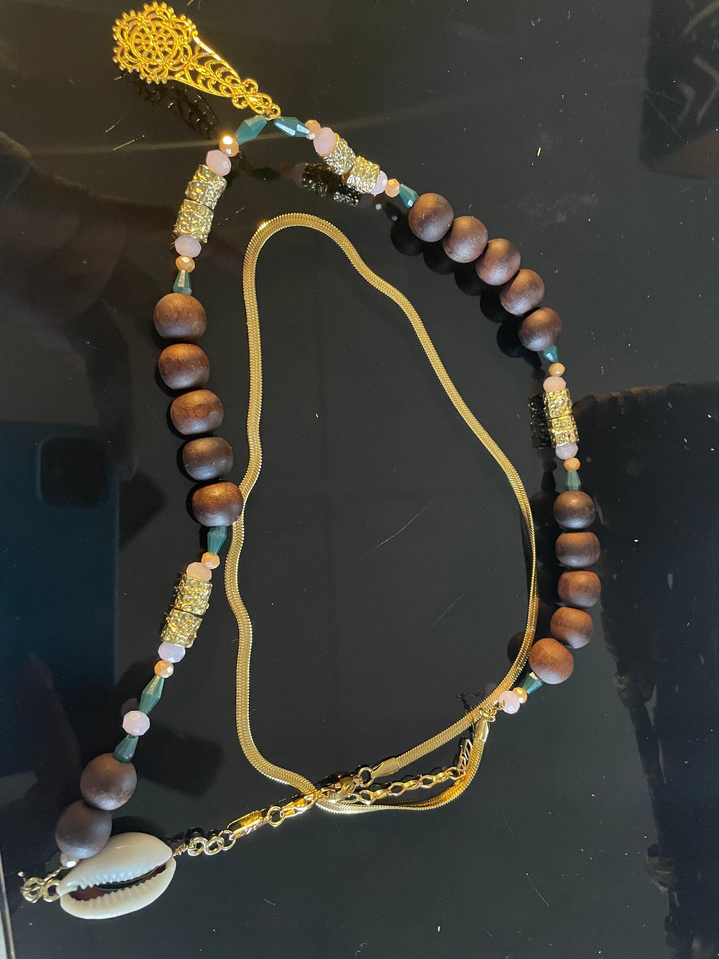 Wooden beads + Gold Chain ￼Waist-beads